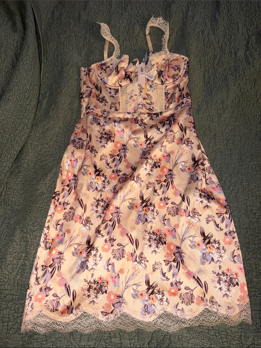 Victoria's Secret Pale Blush Floral Lace-Trim Midi Slip Dress